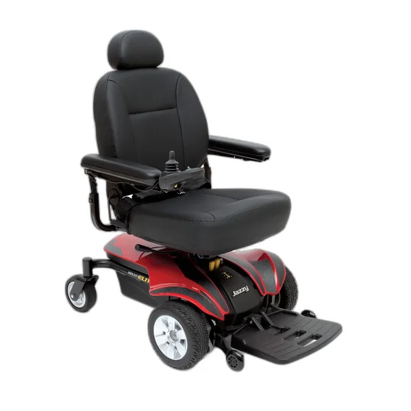 Red Pride Jazzy Select Elite power wheelchair for equipment rentals in Palm Beach County, FL